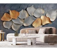 ZYHFDC Photo Wallpaper Premium Grey Gold Leaf Art Non-Woven Art Print Wall Mural Decoration Poster Picture Design Modern 150CM(W)*105CM(H)