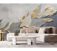 ZYHFDC Photo Wallpaper Premium Grey Gold Leaf Feather Flower Non-Woven Art Print Wall Mural Decoration Poster Picture Design Modern 150CM(W)*105CM(H)