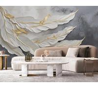 ZYHFDC Photo Wallpaper Premium Grey Noble Feather Leaf Non-Woven Art Print Wall Mural Decoration Poster Picture Design Modern 150CM(W)*105CM(H)