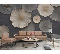 ZYHFDC Photo Wallpaper Superior Grey and Gold Large Flower Non-Woven Art Print Wall Mural Decoration Poster Picture Design Modern 300CM(W)*210CM(H)