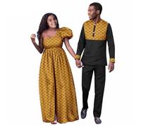 ZYHHDP Couples African Print Outfits - Women Dresses & Men Jacket Pant Sets - Party Wear(A,SMALL_WOMEN'S)