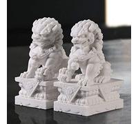 ZYHJAMA FOO Dog Statue, a Pair Of Fu Foo Dogs, Feng Shui Foo Dog Lion,Chinese Traditional Auspicious Animal White Marble Jade, Ward Off Evil Energy