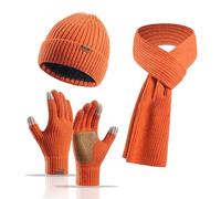 ZYHUI Beanie Hat Scarf Touch Screen Gloves 3 Pieces Winter Thermal Knitted Scarves Set with Fleece Lining Layer Keep Warm (Orange)