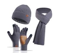 ZYHUI Beanie Hat Scarf Touch Screen Gloves 3 Pieces Winter Thermal Knitted Scarves Set with Fleece Lining Layer Keep Warm (Grey)