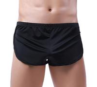 ZYHUI Mens Sexy Boxers Shorts Silk Boxer Briefs Split Sides Underwear for the Bedroom Sleepwear Pyjama Shorts (Black, M)