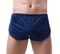ZYHUI Mens Sexy Boxers Shorts Silk Boxer Briefs Split Sides Underwear for the Bedroom Sleepwear Pyjama Shorts (Navy, L)