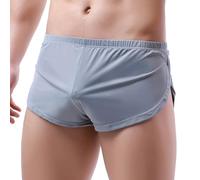 ZYHUI Mens Sexy Boxers Shorts Silk Boxer Briefs Split Sides Underwear for the Bedroom Sleepwear Pyjama Shorts (Grey, XL)