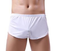 ZYHUI Mens Sexy Boxers Shorts Silk Boxer Briefs Split Sides Underwear for the Bedroom Sleepwear Pyjama Shorts (White, 2XL)