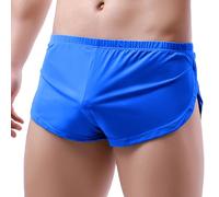 ZYHUI Mens Sexy Boxers Shorts Silk Boxer Briefs Split Sides Underwear for the Bedroom Sleepwear Pyjama Shorts (Blue, L)