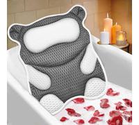 ZYIDBNG Bath Pillow for Tub Luxury Bathtub Pillow for Head and Neck Support Ergonomic Bear Shape Design 4D Air-Mesh Bath Tub Pillow Headrest with 8 Suction Cups Washable Bath Pillows(Grey)