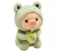 ZYIHNIRB Doll Bubble Tea Pig Hoodie Piglet Collectible Stuffed Toy Soft Animal Sleeping Aid Desk Decoration Suitable for Bedroom Gift Giving, 25CM, Frog