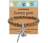 ZYIJUNY Easter Cross Bracelet for Teens Women, Bunny Jewelry for Religious Christian Gifts, One Size, Stone, no gemstone