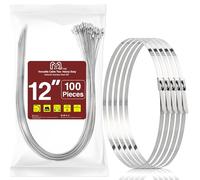 ZYIMING 100 Pack Metal Zip Ties 300mm Stainless Steel Cable Ties Heavy Duty Self-Locking Wire Ties Load-Bearing Tension 122kg High Temp UV Resistant