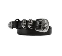 zyimodl 100 cm Women's Glossy Genuine Leather Belt with Engraved Alloy Pin Buckle