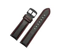 zyimodl 20-23mm Black Carbon Fiber Textured Cowhide Watch Strap with Colored Stitching Decoration, 20mm