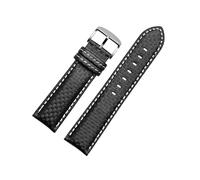 zyimodl 20-23mm Black Carbon Fiber Textured Cowhide Watch Strap with Colored Stitching Decoration, 20mm