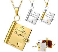 zyinoant For Daughter-My Incredible Daughters Book Necklace,To My Daughter from Mom and Dad Personalized Book Necklace Openable Multi Layer Book Jewelry with 6 Pages of Engraved Information (A-Gold)