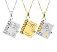 zyinoant I Love You Book Necklace for Women,To My Daughter from Mom and Dad, Personalized Engraved Necklace with Name Openable Multi Layer Book Jewelry with 6 Pages of Engraved Information (Style B)