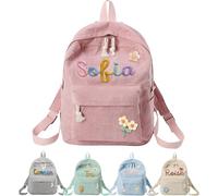 zyinoant Personalised Corduroy Backpack Custom Back to School Bag with Name Cotton Rope Woven Monogram Book Bag (Style A)