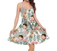 zyinoant Personalised Face Photo Dresses Custom Floral Adjustable Spaghetti Strap Sleeveless Casual Short Summer Beach Dresses for Women XS-5XL (Style1)