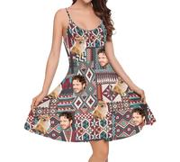 zyinoant Personalised Face Photo Dresses Custom Floral Adjustable Spaghetti Strap Sleeveless Casual Short Summer Beach Dresses for Women XS-5XL (Style14)