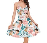 zyinoant Personalised Face Photo Dresses Custom Floral Adjustable Spaghetti Strap Sleeveless Casual Short Summer Beach Dresses for Women XS-5XL (Style2)