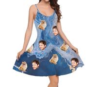 zyinoant Personalised Face Photo Dresses Custom Floral Adjustable Spaghetti Strap Sleeveless Casual Short Summer Beach Dresses for Women XS-5XL (Style13)