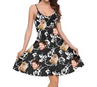 zyinoant Personalised Face Photo Dresses Custom Floral Adjustable Spaghetti Strap Sleeveless Casual Short Summer Beach Dresses for Women XS-5XL (Style12)