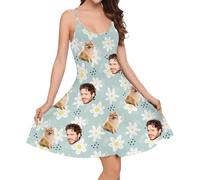 zyinoant Personalised Face Photo Dresses Custom Floral Adjustable Spaghetti Strap Sleeveless Casual Short Summer Beach Dresses for Women XS-5XL (Style11)