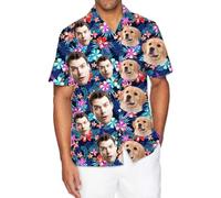 zyinoant Personalised Mens Hawaiian Shirts Custom Face Shirt Funny Hawaiian Shirts for Men Summer Beach Tropical T Shirt Unisex with Pet Fathers Birthday Gifts for Him (Style2)