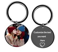 zyinoant Personalised Photo Keyring Custom Engraved Photo Text Dog Tags Key Ring Customised Keychain for Anniversary Men Women Boyfriend Dad Family Personalized Gifts for Valentine's Day (Round)