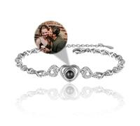 zyinoant Personalized Photo Bracelet Custom Photo Projection Bracelets with Picture inside,Adjustable Length,Memorial Christmas Gifts for Women/Men/Couple/Friend/Loved One (Heart)