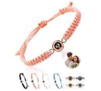 Zyinoant Photo Bracelet Personalised Projection With Picture Inside, Adjustable Length Memorial Valentines Gifts for Her/Him/Women/Men/Couple/Friends (Pink)
