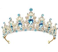 Zyiphor Princess Crown for Girls, Crystal Tiara Crown for Women, Wedding Tiara for Brides, Prom, Birthday, Princess Party - Gold and Blue