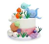 ZYJBD Pack of 17 Vibrant Underwater World Cake Decoration Set, Ocean Theme Cake Toppers, 3D Sea Creatures for Children's Birthday, Marine Theme Party