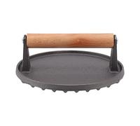 ZyjGaliliad Cast Iron Grill Press with Ridge, Meat Press for BBQ Burger Bacon, Round Cast Iron Press with Comfortable Wooden Handle for Even Cooking on Grill Stove Oven