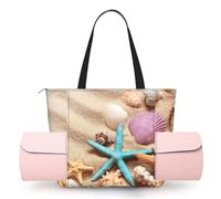 ZYJHYY Shells On The Beach Print Lightweight Yoga Mat Bag with Zip Portable Women's Beach Bag Sturdy Workout Bag Yoga Accessory