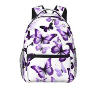 ZYJHYY White Purple Butterflies Print Casual Gym Bag Wear-Resistant Work Bag Hiking Backpack With Padded Back For Travel Camping