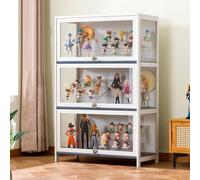 ZYJIX Acrylic Display Cabinet with Glass Door, Natural Bamboo Frame, Sealed and Dustproof, Ideal for Home or Office Storage