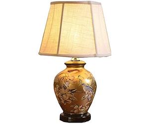 ZYJIX Chinese Mandarin Reading Light E27 Large Ceramic Table Lamp - Elegant Design In All Bronze European Style For Lounge Bedroom, Living Room, And Study. Gold Color