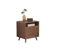 ZYJIX Modern Bedside Table With Double Storage Drawers, Pure Solid Wood Mid-Century Nordic Style Bedside Table, Pull-Out Design - Retro Coffee Table For Bedroom(Color:Walnut Color)