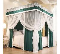 ZYJIX Mosquito Net Curtain Net For Twin/Full/Queen/King Size Bed - 4 Corner Post Bed Canopy For Girls Bed, Adult Bedroom, Kids Rooms(Size:Double,Color:Solid Dark-green)