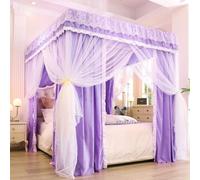 ZYJIX Mosquito Net Curtain Net For Twin/Full/Queen/King Size Bed - 4 Corner Post Bed Canopy For Girls Bed, Adult Bedroom, Kids Rooms(Size:Double,Color:Solid Purple)