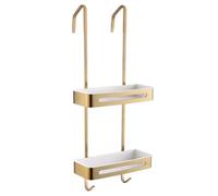 ZYJIX Shower Door Over Caddy, Pantry Organizer Rack With Hooks, Rust Proof Hanging Shower Organizer W/Storage Basket, Bathroom Shelves Drill Free(Color:Gold a)