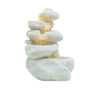 ZYJIX Water Fountain Indoor With LED Lights, Decorative Tiered Rock Design, Small 13.7 Inch Desktop Size, Quiet Soothing Sound, Relaxing Waterfall Effect(Color:White)
