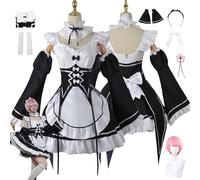 ZYJKGL Anime Ram Cosplay Uniform Re:Life In A Different World From Zero Costume Full Set With Wig- Halloween Party Christmas Comic Exhibition And Anime Conventions Complete Set Outfit Adults