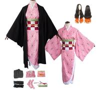ZYJKGL Cosplay Uniform Anime Demon Slayer Kamado Nezuko Cosplay Costume Full Set with Wig - Halloween Party Christmas Comic Exhibition and Anime Conventions Complete Set Outfit for Men Women Adults