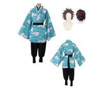 ZYJKGL Cosplay Uniform Anime Demon Slayer Kamado Tanjirou Cosplay Costume Full Set with Wig - Halloween Party Christmas Comic Exhibition and Anime Conventions Complete Set Outfit for Men Adults