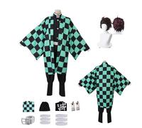 ZYJKGL Cosplay Uniform Anime Demon Slayer Kamado Tanjirou Cosplay Costume Full Set with Wig - Halloween Party Christmas Comic Exhibition and Anime Conventions Complete Set Outfit for Men Adults