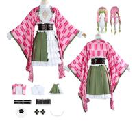 ZYJKGL Cosplay Uniform Anime Demon Slayer Kanroji Mitsuri Cosplay Costume Full Set with Wig - Halloween Party Christmas Comic Exhibition and Anime Conventions Complete Set Outfit for Women Adults